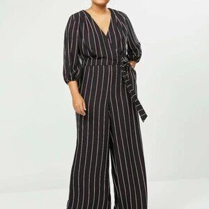 Women's Lane Bryant Stripe Jumpsuit Black White Burgundy Size 14